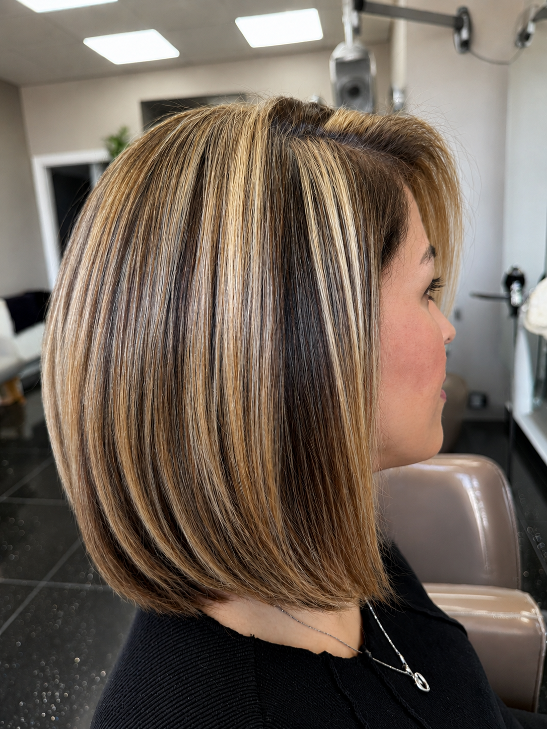 hair cut and colored